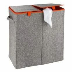 Wenko - Duo Felt Laundry Basket - Grey/Orange - 3440402100