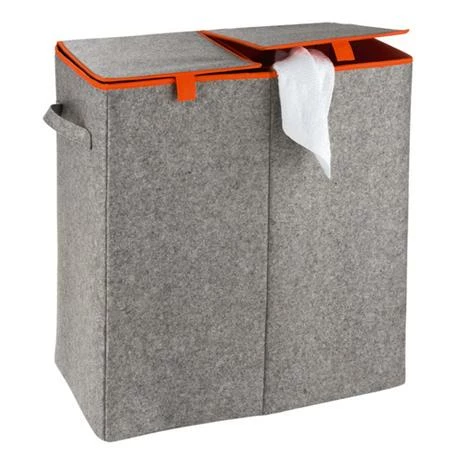 Wenko - Duo Felt Laundry Basket - Grey/Orange - 3440402100 3 Wenko - Duo Felt Laundry Basket - Grey/Orange - 3440402100